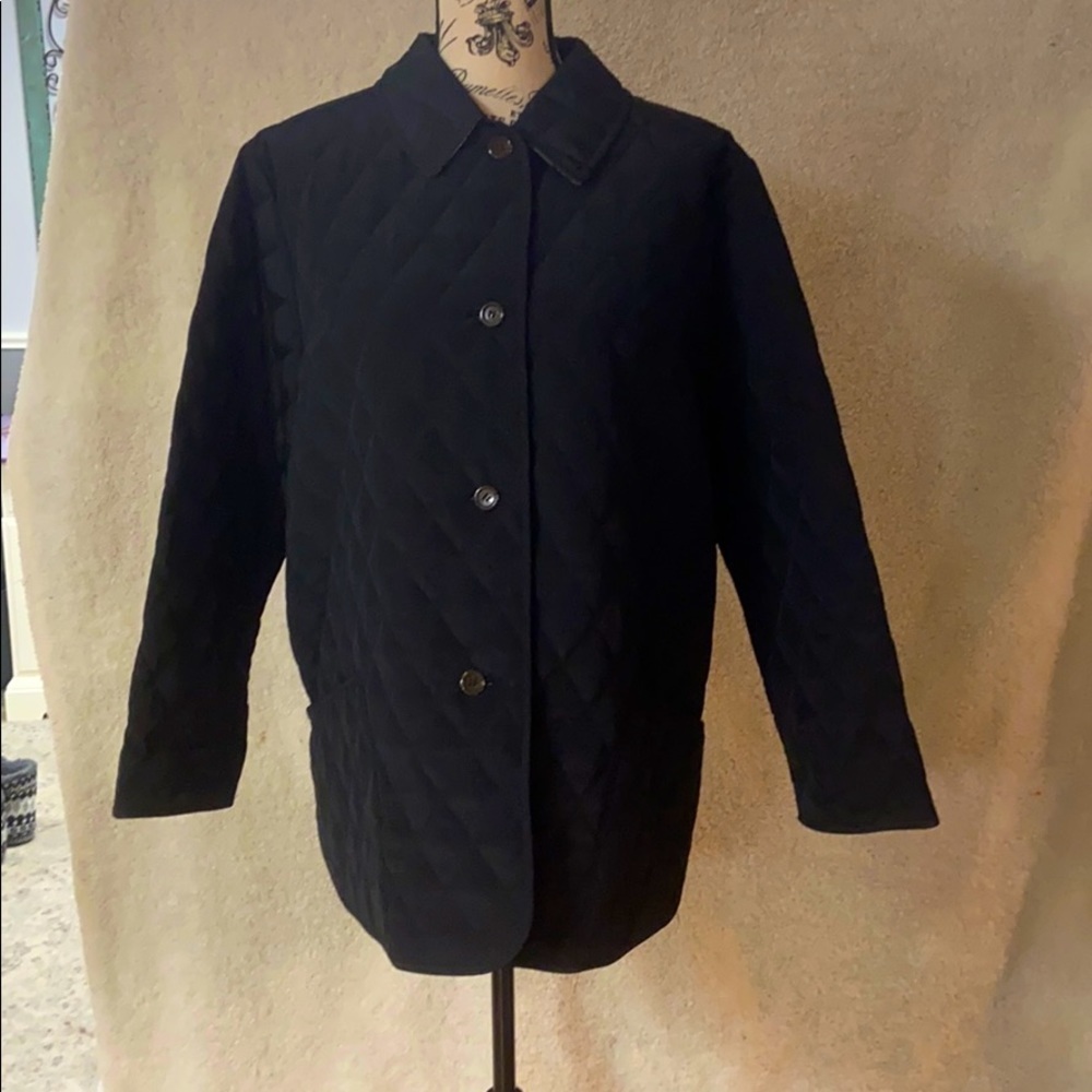 Julia Klein Black Quilted Jacket, PM, plaid lining